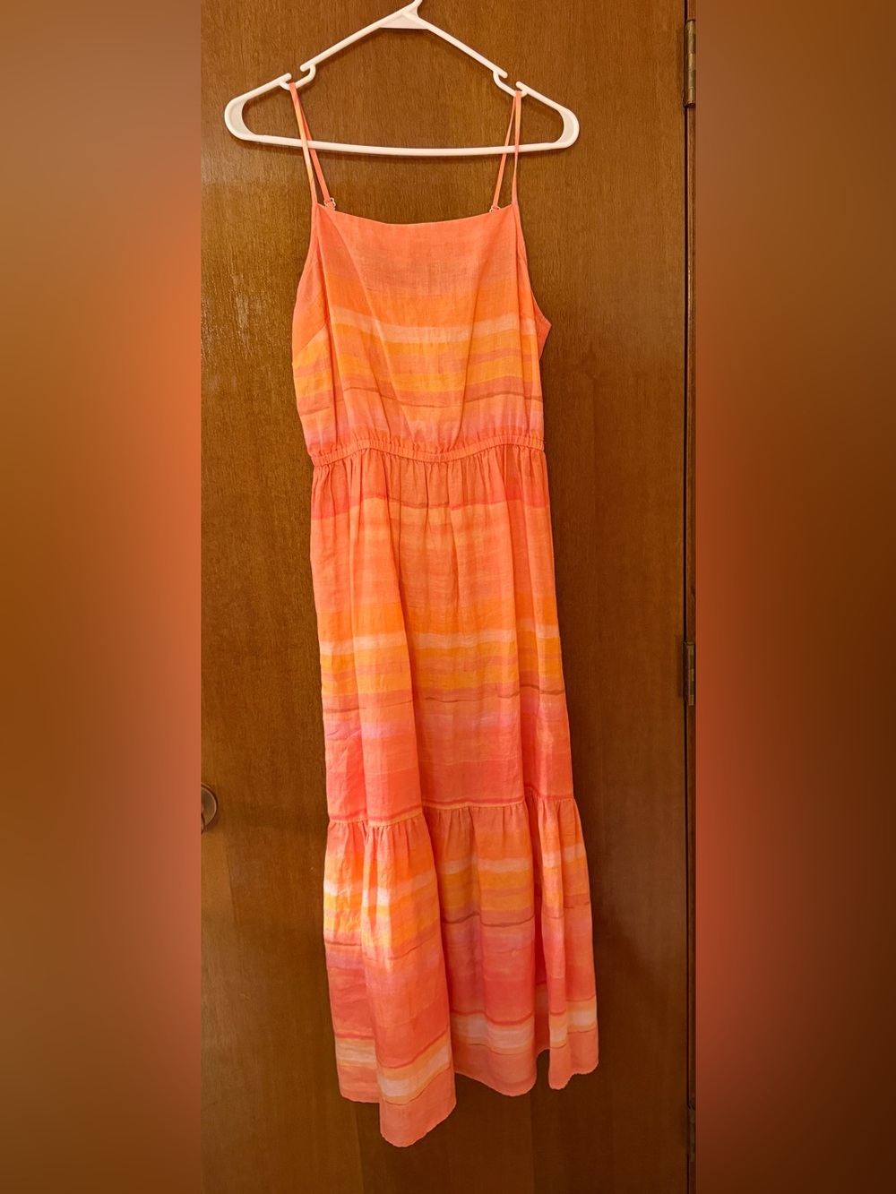 Bella Dahl Peach and Coral Lightweight Pullover dress.